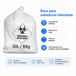 SACO LIXO BRANCO INFECTANTE 30 LITROS C/100 UND