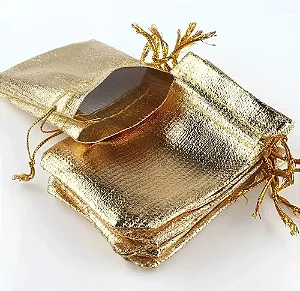 SACO FIBRA METALIZADO DOURADO 10X12CM PACOTE C/10 UNIDADES