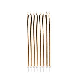 VELA PALITO GIGANTE METALIZADA DOURADA 18CM 8UND