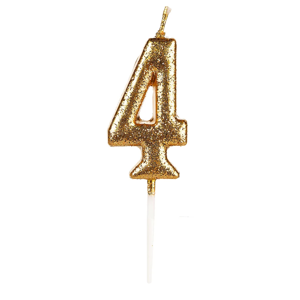 VELA GLITTER DOURADA N4 COM BASE PALITO - 13,5CM TAMANHO TOTAL