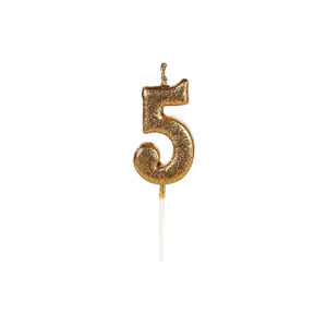 VELA GLITTER DOURADA N5 COM PALITO - 13,5CM ALTURA TOTAL