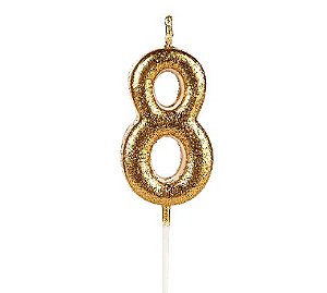 VELA GLITTER DOURADA N8 C/ PALITO 13,5CM