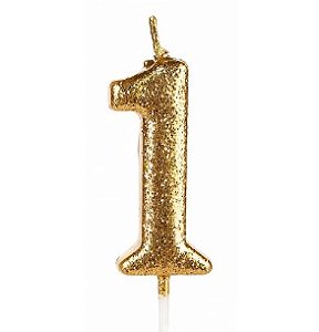 VELA GLITTER DOURADA N1 C/ PALITO 13,5CM