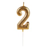 VELA GLITTER DOURADA N2 C/ PALITO 13,5CM