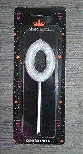 VELA GLITTER PRATA N.0 COM PALITO 13,5CM