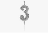 VELA GLITTER PRATA N3 COM PALITO 13,5CM