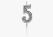 VELA GLITTER PRATA N5 COM PALITO 13,5CM