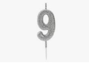 VELA GLITTER PRATA N9 COM PALITO 13,5CM
