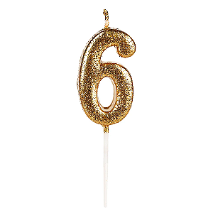 VELA GLITTER DOURADA N6 C/ PALITO 8CM