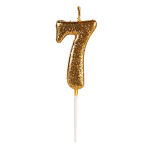 VELA GLITTER DOURADA N7 C/ PALITO 8CM