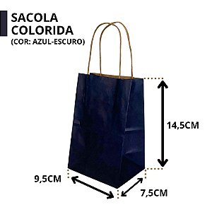 SACOLA PAPEL KRAFT AZUL BIC ALÇA NATURAL 9,5X7,5X14,5CM C/ 10 UNIDADES
