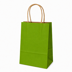 SACOLA PAPEL KRAFT VERDE LIMÃO ALÇA NATURAL 9,5X7,5X14,5CM C/ 10 UNIDADES