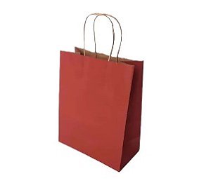 SACOLA PAPEL KRAFT VERMELHA ALÇA NATURAL 9,5X7,5X14,5CM C/ 10 UNIDADES