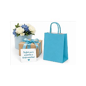 SACOLA PAPEL KRAFT AZUL CEU 13,5X8X16 C/10