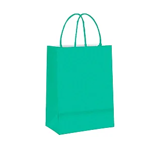 SACOLA PAPEL KRAFT TURQUESA 13,5X8X16 C/10