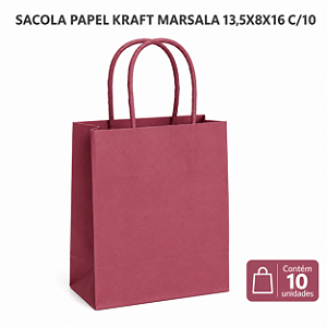 SACOLA PAPEL KRAFT MARSALA 13X8X16 C/10