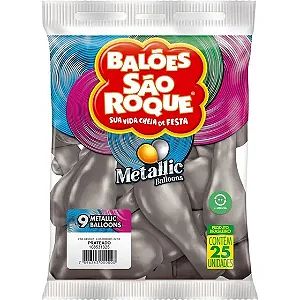 BALAO 9 METALLIC BALLOON PRATEADO C/25 UNIDADES
