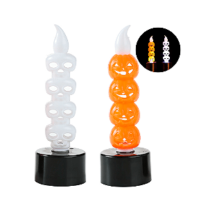 ENFEITE VELA COM LUZ DECORATIVA HALLOWEEN CAVEIRA E ABOBORA