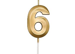 VELA MINI DESIGN DOURADA NUMERO 6