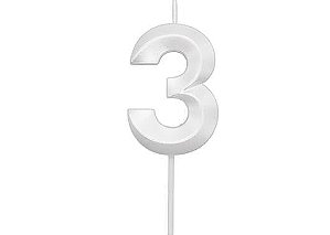 VELA MINI DESIGN BRANCA PEROLIZADA NUMERO 3