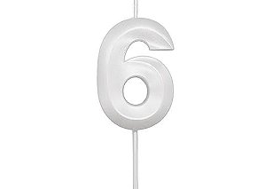 VELA MINI DESIGN BRANCA PEROLIZADA NUMERO 6