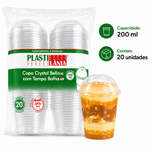 COPO CRYSTAL BELLO 200ML COM TAMPA BOLHA C/20 UNIDADES