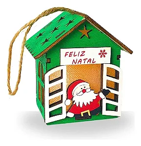 ENFEITE CASINHA MADEIRA COM LUZ 8CM FELIZ NATAL