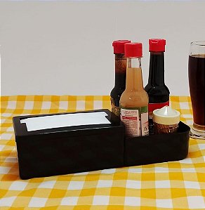 GALHETEIRO PORTA GUARDANAPO E CONDIMENTOS PRETO