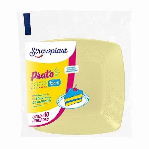 PRATO ACRILICO 15CM AMARELO CANDY QUADRADO C/10 UND