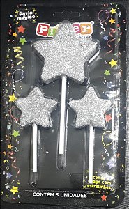 VELA ESTRELA GLITTER PRATA UND