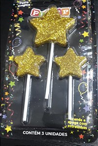 VELA ESTRELA GLITTER OURO UND