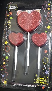 VELA CORACAO GLITTER VERMELHA UND