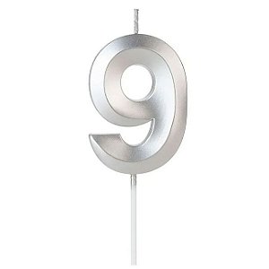 VELA MINI DESIGN PRATA NUMERO 9