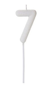 VELA COM GLITTER COR BRANCA COM PALITO NUMERO 7