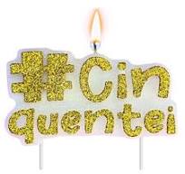 VELA TEXTO CINQUENTEI BRANCO GLITTER OURO UND