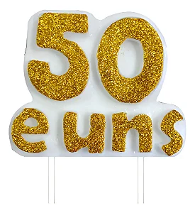 VELA TEXTO 50 E UNS BRANCA GLITTER OURO	UND