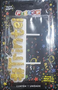 VELA TEXTO TRINTEI BRANCO GLITTER OURO UND