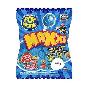 PIRULITO POP MANIA MAXXI BLUE 672 GRAMAS COM 24 UNIDADES