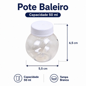 MINI BALEIRO PLASTICO 50ML COM TAMPA BRANCA C/10 UND