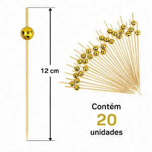 PALITO EM BAMBU PARA PETISCOS BOLA ESPELHADA DOURADA 12CM C/20 UND