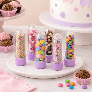 TUBETE PEQUENO COM TAMPA LILAS CANDY C/10 UND