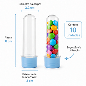 TUBETE PEQUENO COM TAMPA AZUL BEBE C/10 UND
