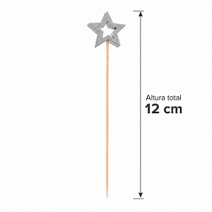 PALITO EM BAMBU PARA PETISCOS NATAL ESTRELA PRATEADA 12CM C/20 UND