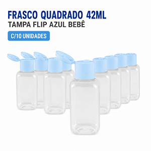 FRASCO QUADRADO 42ML COM TAMPA R18 FLIP TOP AZUL BEBE C/10 UND
