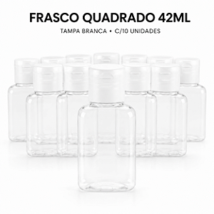 FRASCO QUADRADO 42ML COM TAMPA R18 FLIP TOP BRANCA C/10 UND