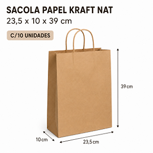 SACOLA PAPEL KRAFT NATURAL 23,5X10X39 COM 10 UND