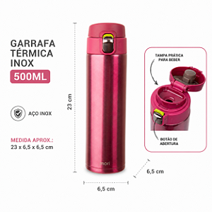 GARRAFA TERMICA INOX 500ML COR ROSA MORI