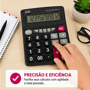 CALCULADORA MAX II MORI PRETA COM 12 DIGITOS TECLAS GRANDES