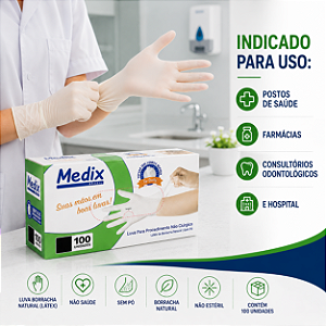 LUVA LATEX M SEM PO MEDIX C/100 UNIDADE