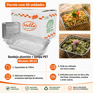 BANDEJA ALUMINIO COM TAMPA PET TRANSP M131 750ML C/50 UND
